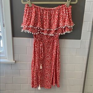 LOFT Beach Orange Strapless Dress with White Accents